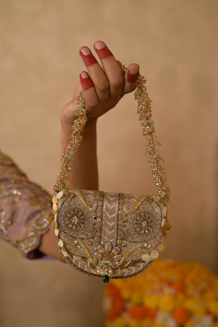 Rangrez Mini Flapover Clutch – Gold Silver
