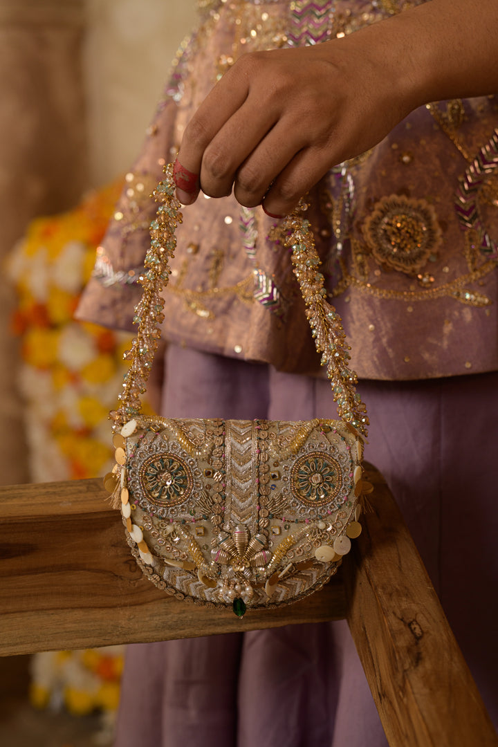Rangrez Mini Flapover Clutch – Gold Silver