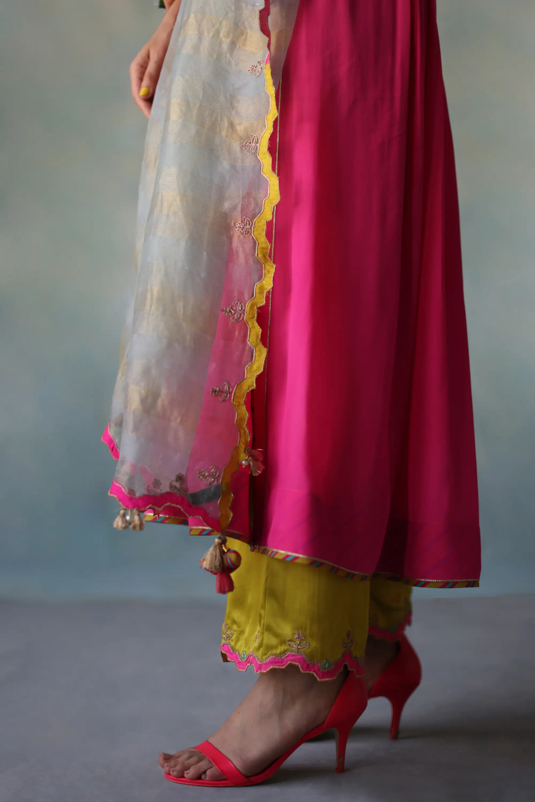 Gul Hot Pink Bell Sleeve Crepe Kurta Set