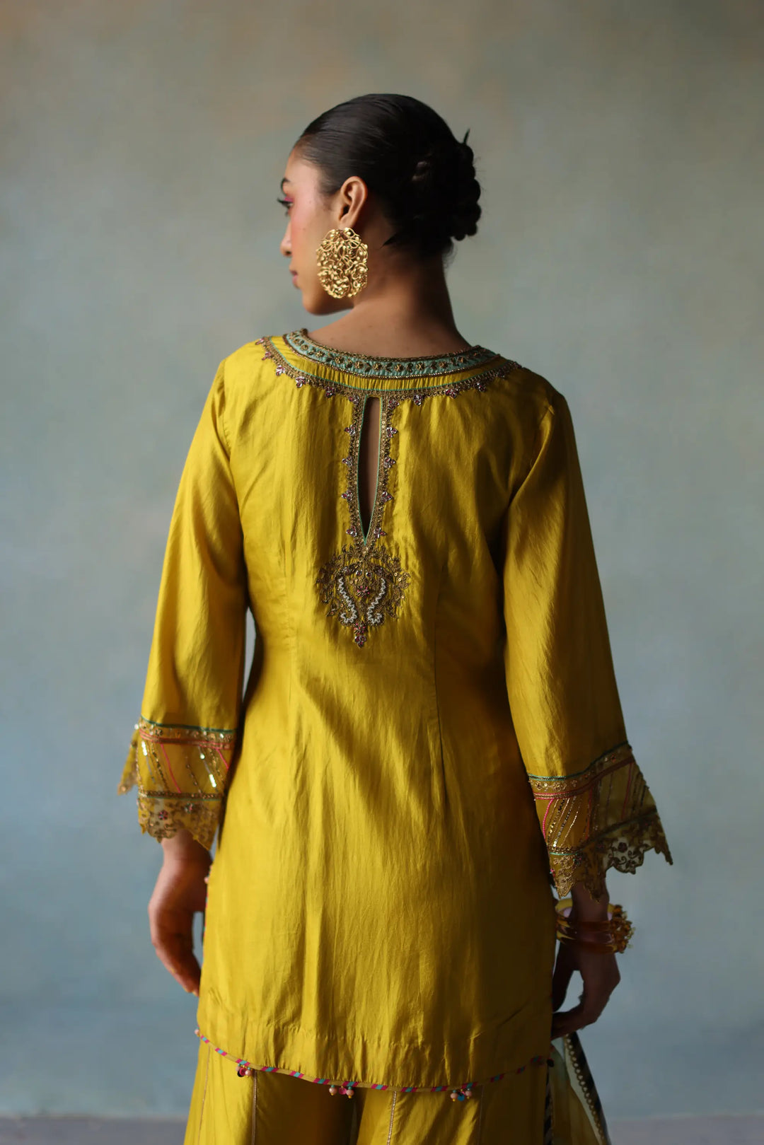  Gul Lime Yellow Silk Sharara Set