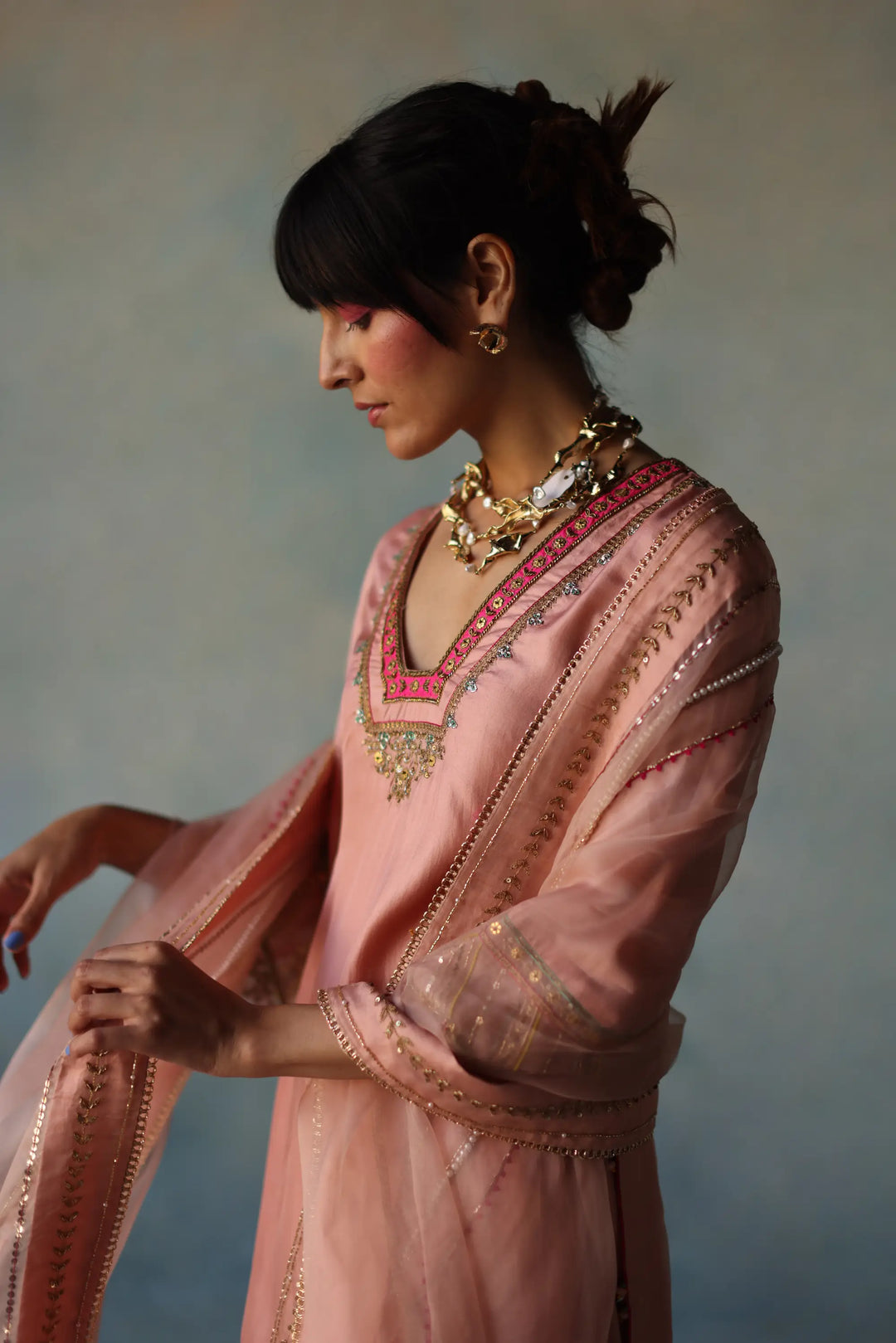  Gul Nude Pink Silk Sharara Set