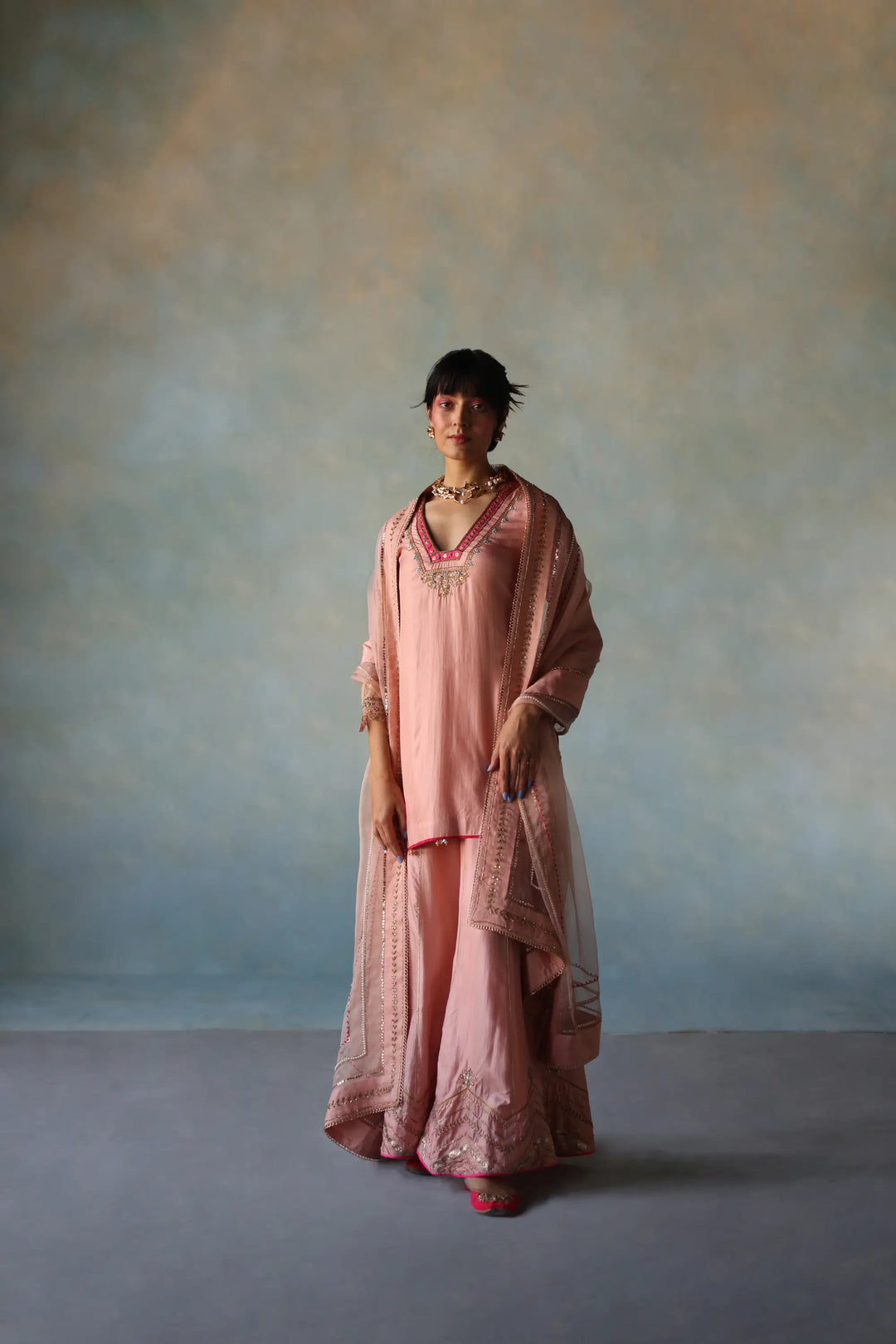  Gul Nude Pink Silk Sharara Set