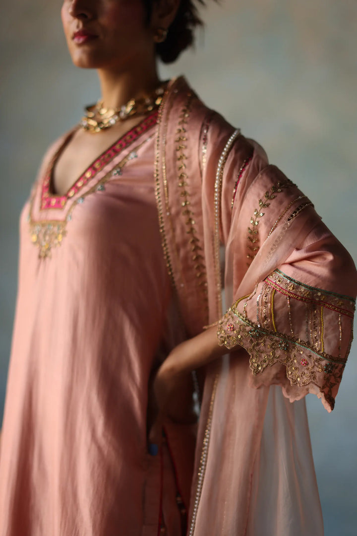  Gul Nude Pink Silk Sharara Set