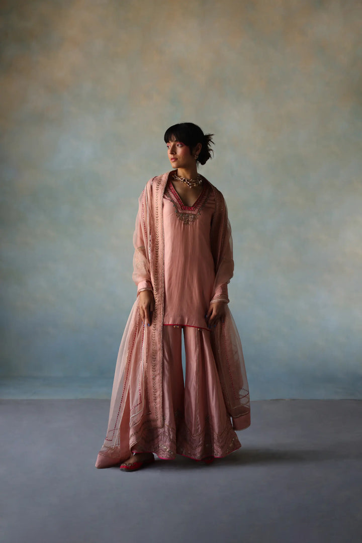  Gul Nude Pink Silk Sharara Set