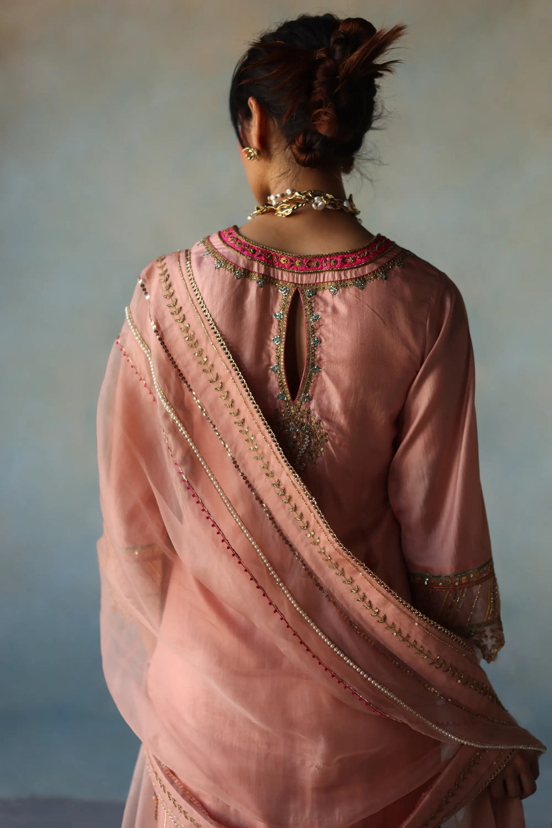  Gul Nude Pink Silk Sharara Set