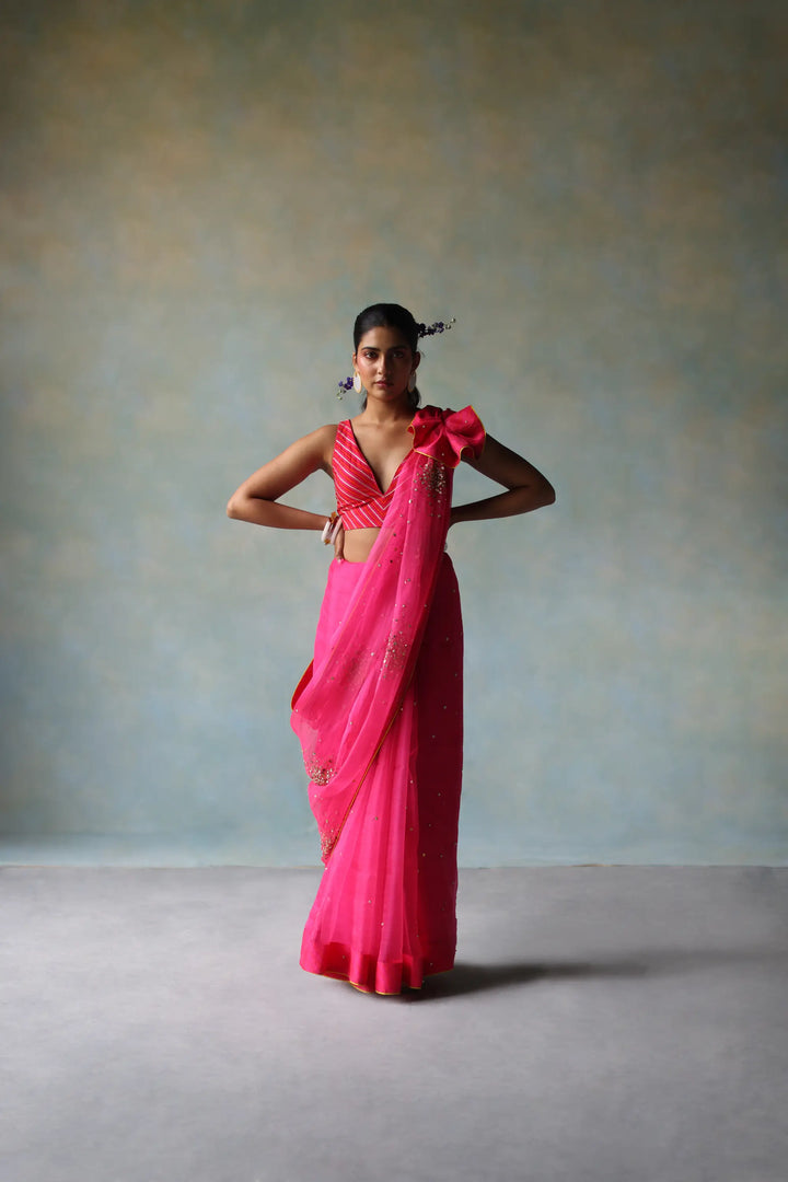 Gul Hot Pink Sequin Flower Sari