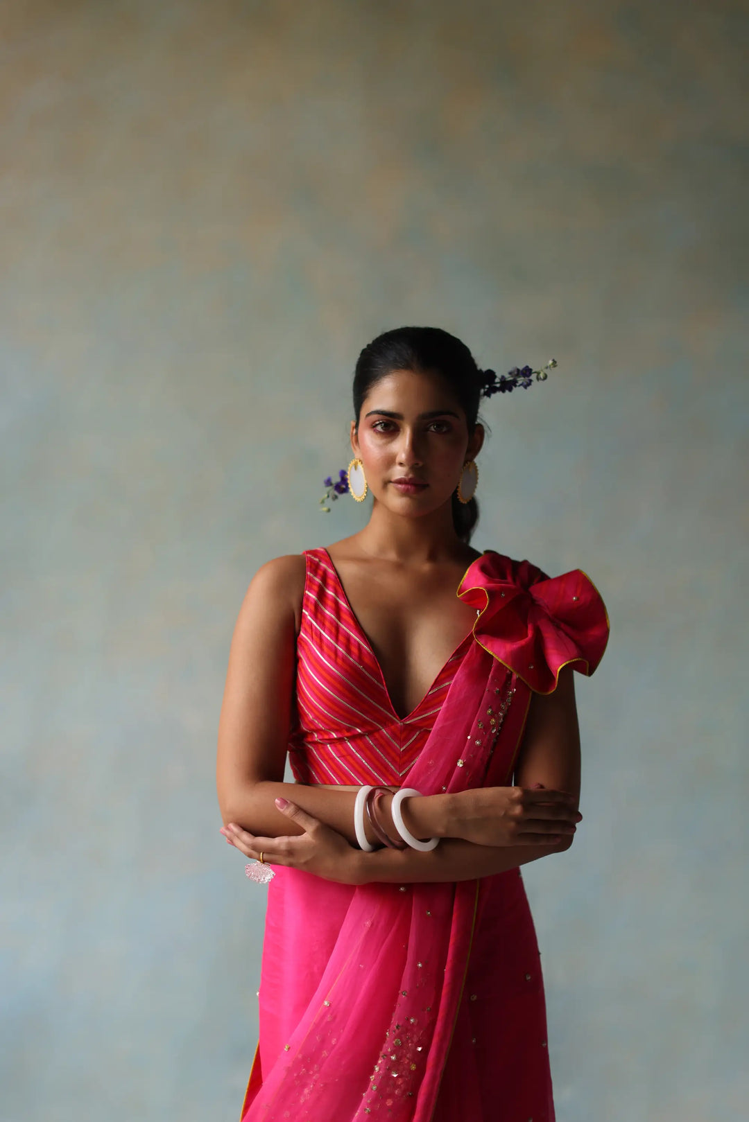 Gul Hot Pink Sequin Flower Sari