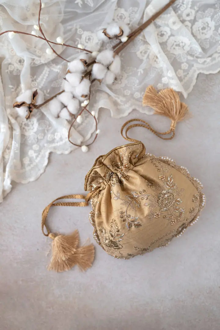 Gold Scallop Potli Bag