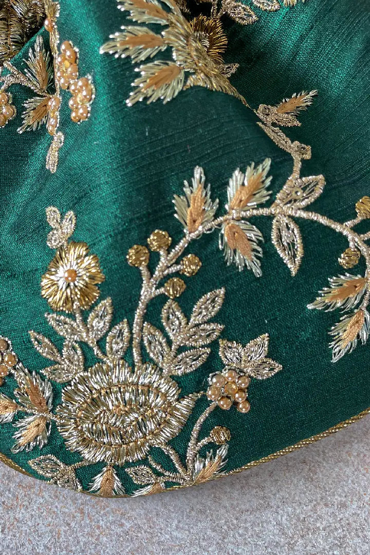 Green Embroidered Potli