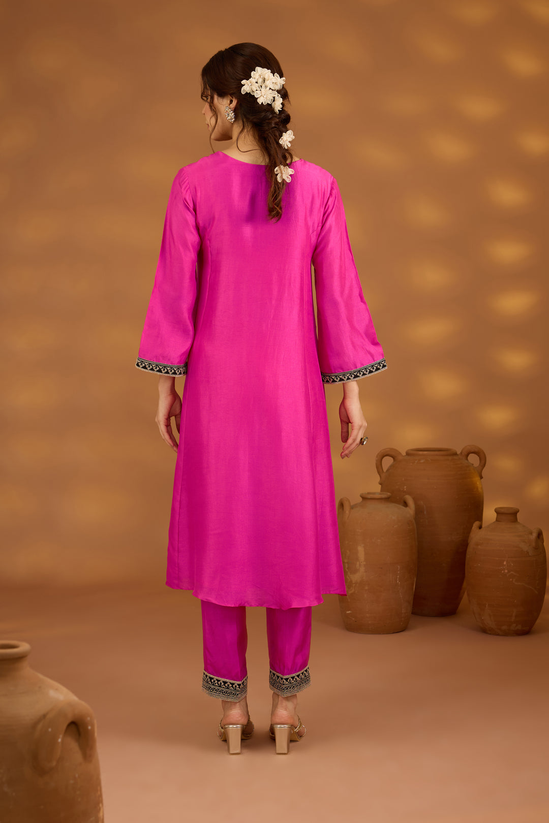 pink silk embroidered silk kurta set with dupatta