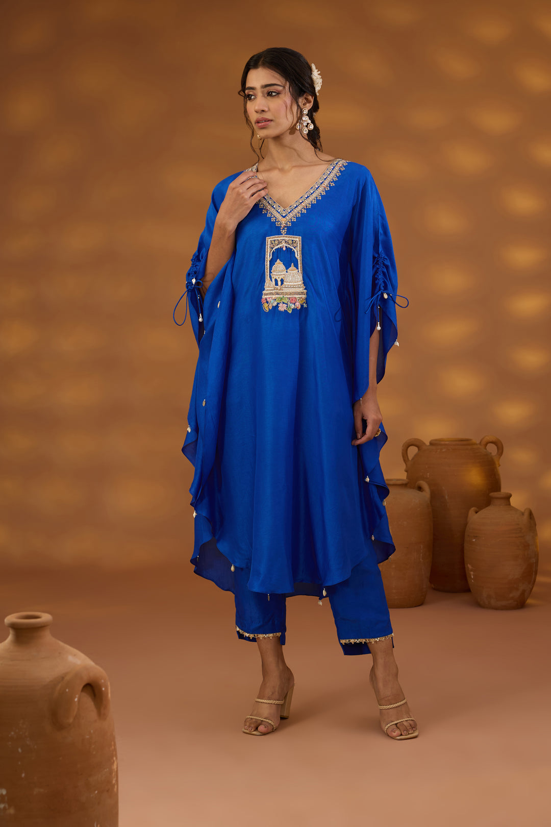 blue embroidered kurta set