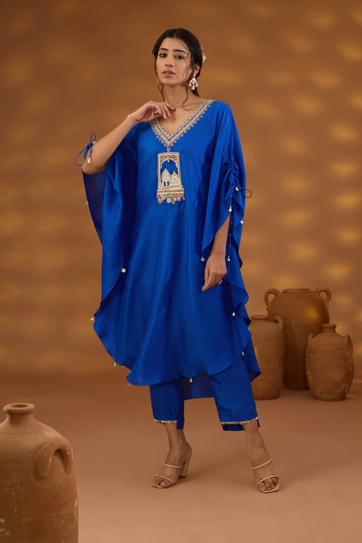 blue embroidered kurta set