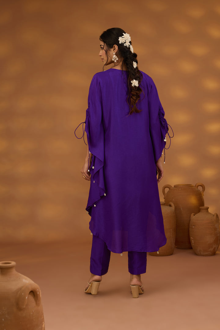 purple silk embroidered kurta set