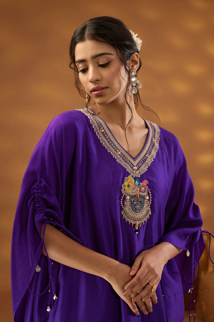 purple silk embroidered kurta set