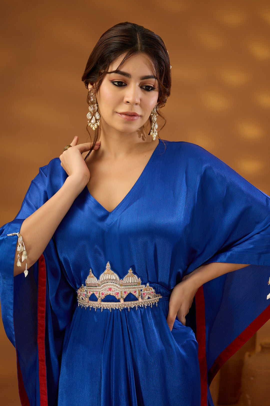 blue embroidered drape kurta set