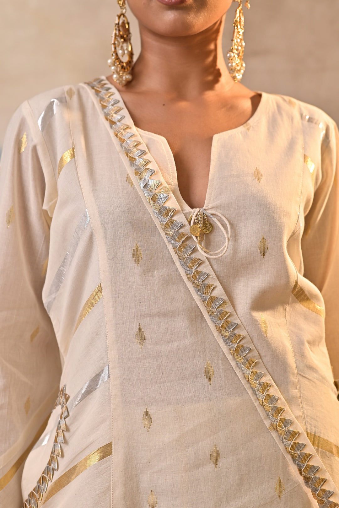 Ivory And Gold Embellished Cord Set