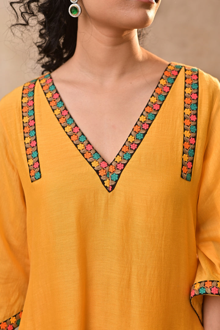 Yellow Embroidered Multicolor Cord Set