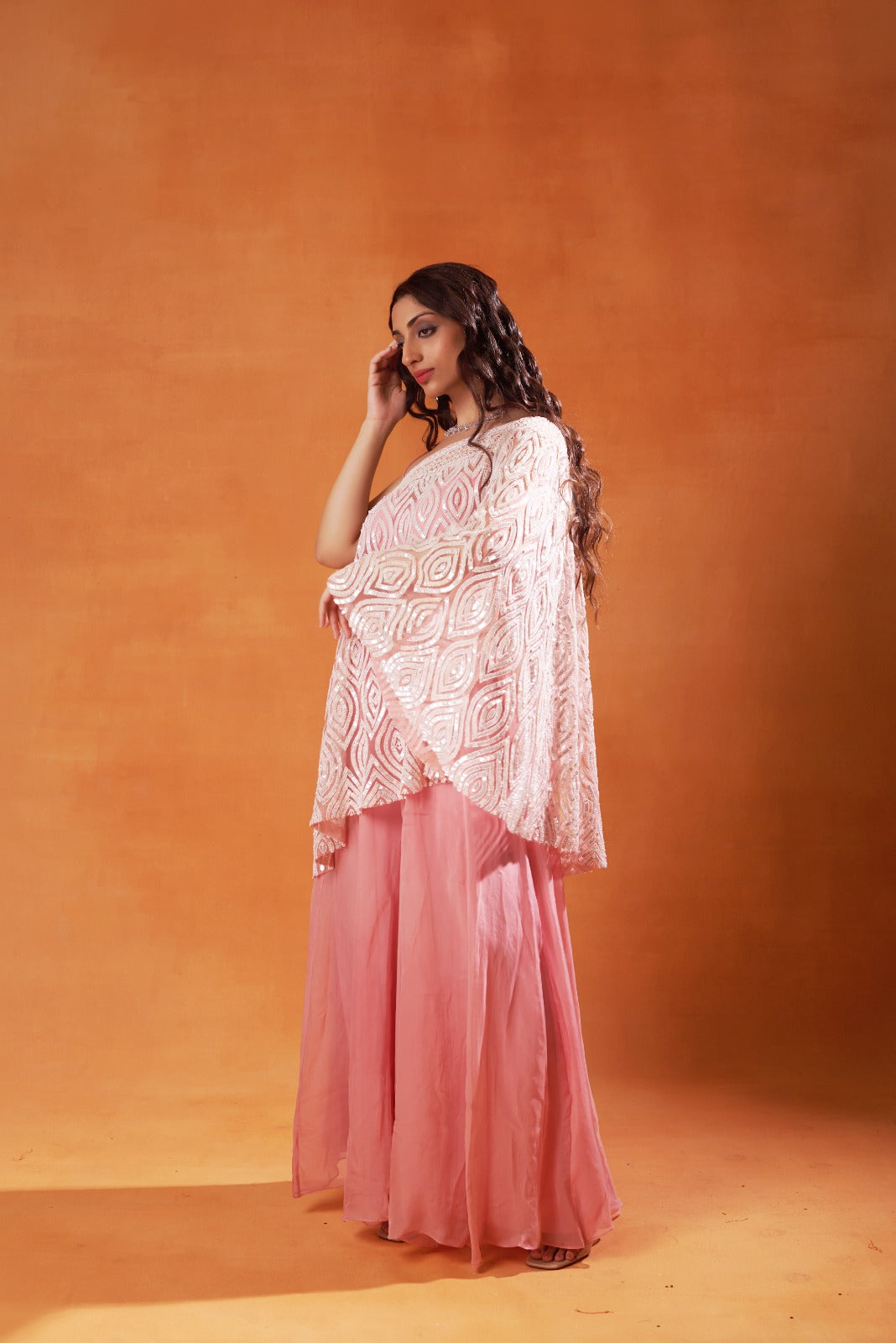 Aysmmetrical embellished indo-western ensemble