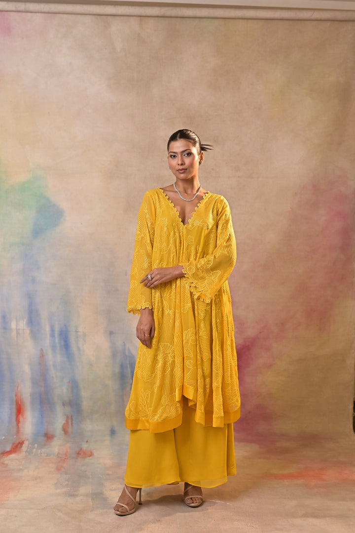 Radiant yellow embellished indo-western set