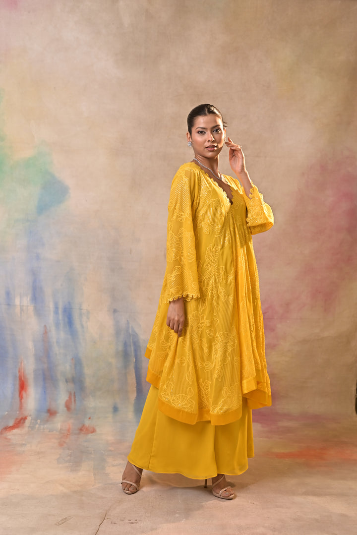 Radiant yellow embellished indo-western set