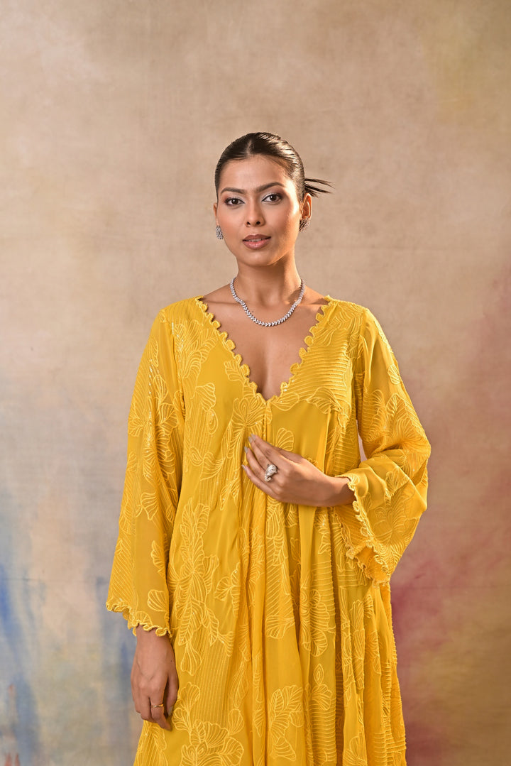 Radiant yellow embellished indo-western set