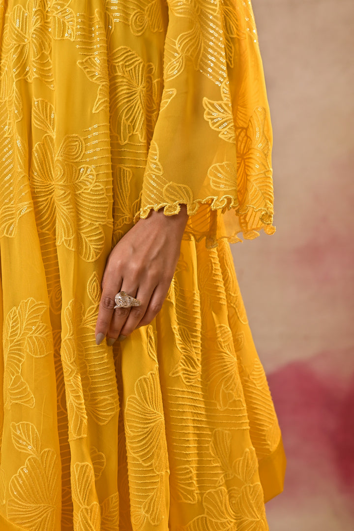 Radiant yellow embellished indo-western set