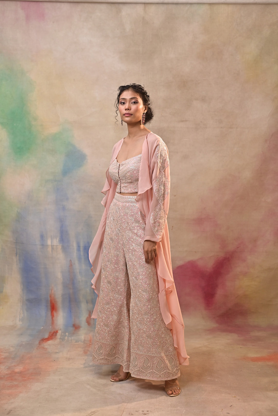 blush pink embroidered indo-western ensemble