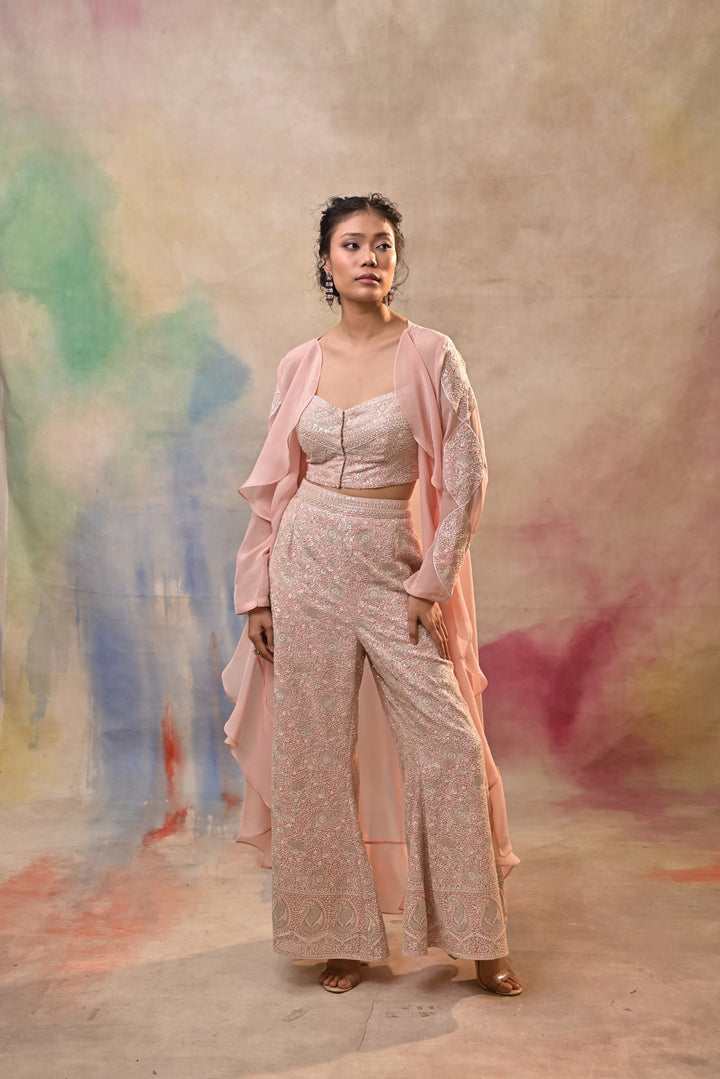 blush pink embroidered indo-western ensemble