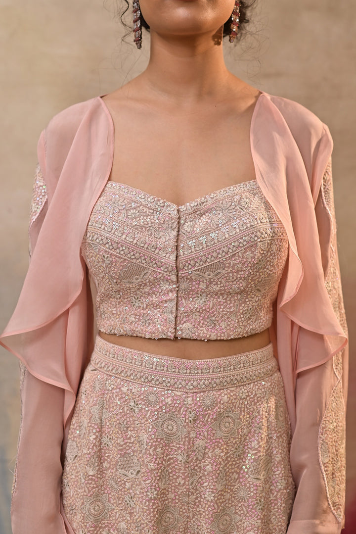 blush pink embroidered indo-western ensemble