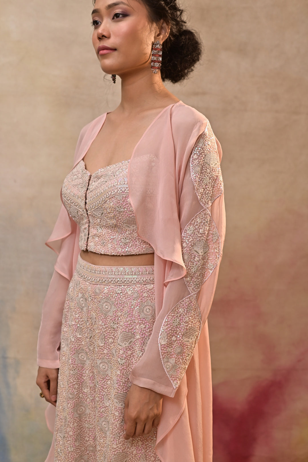 blush pink embroidered indo-western ensemble