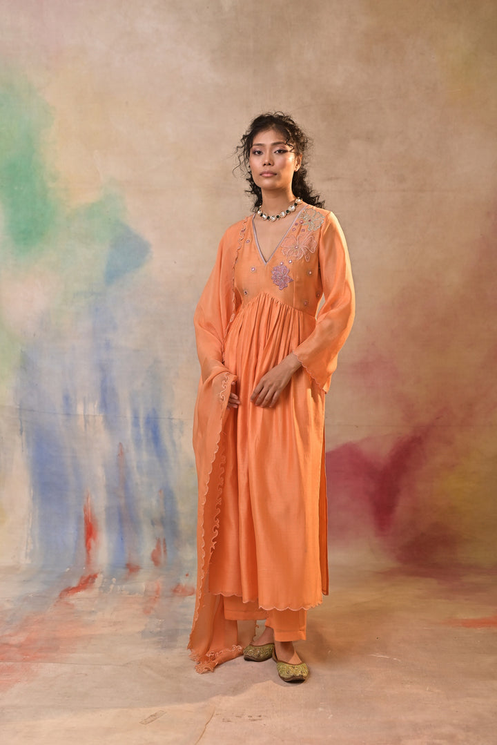 Peach Floral Embroidered Salwar Kameez set