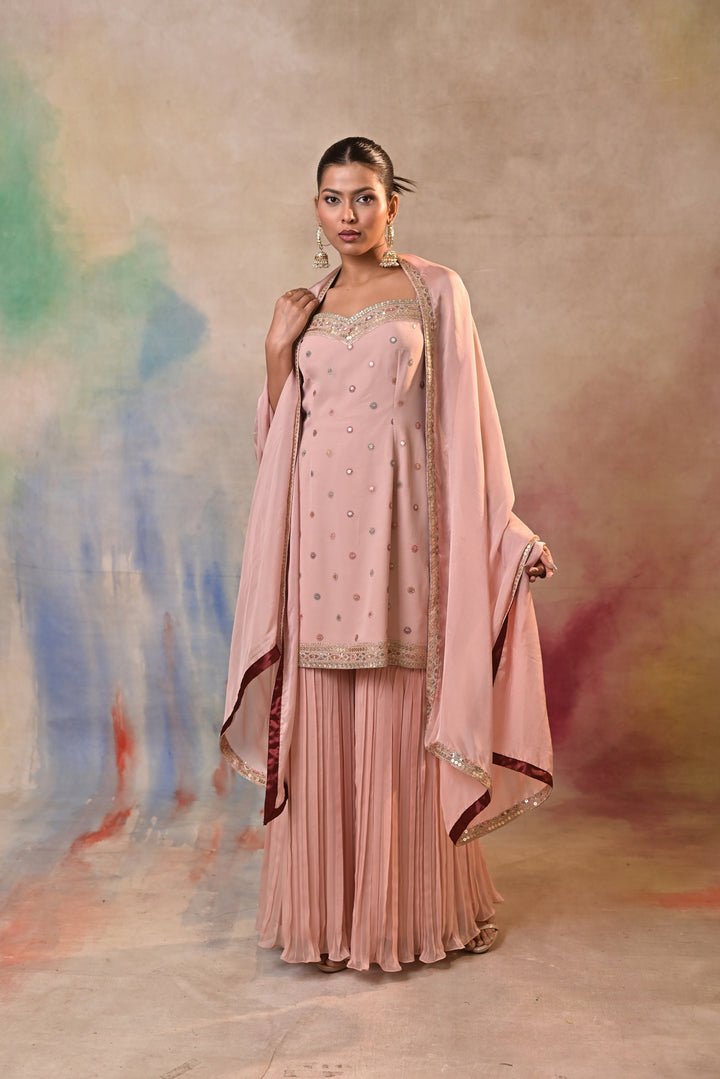 pink embellished sharara set