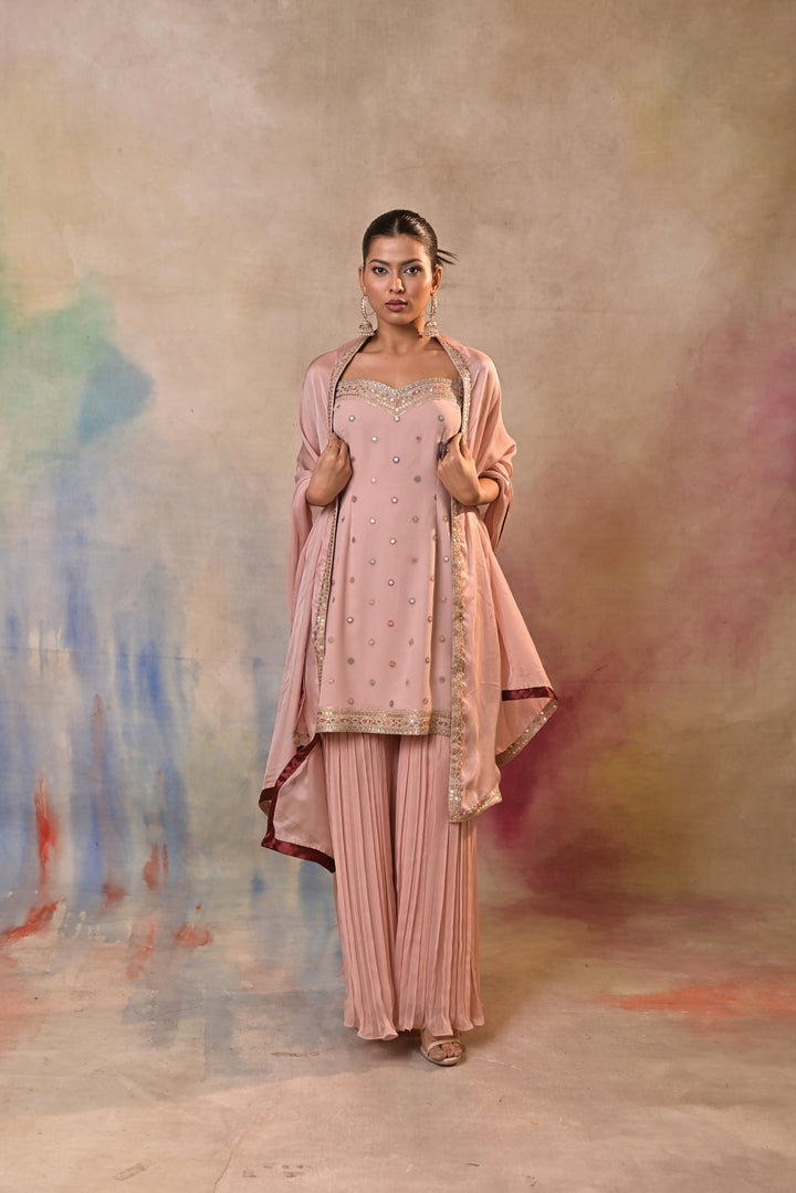 pink embellished sharara set