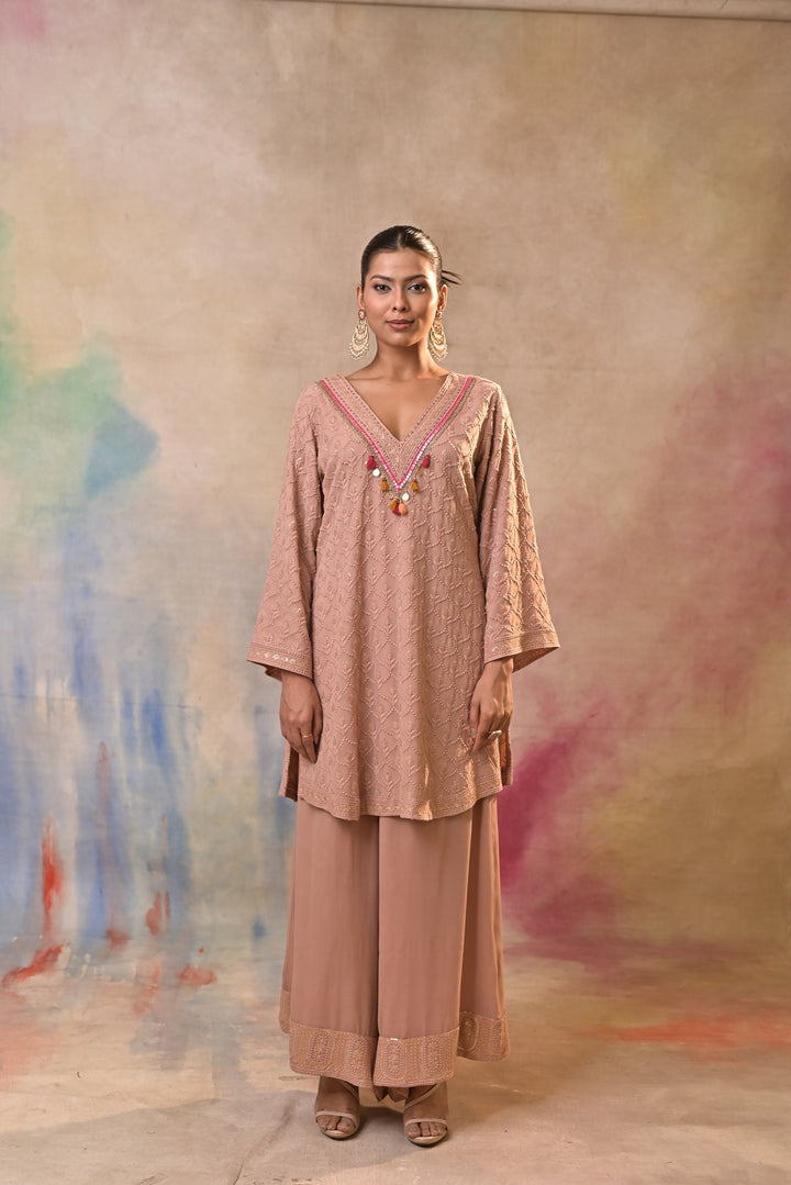 beige embroidered sharara