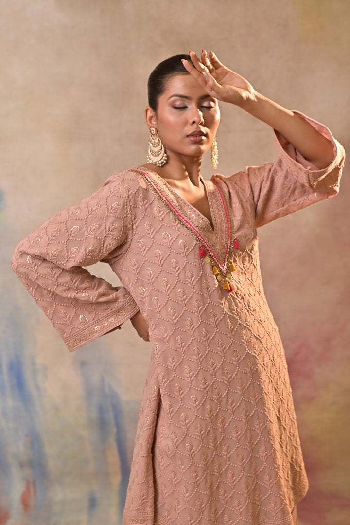 beige embroidered sharara