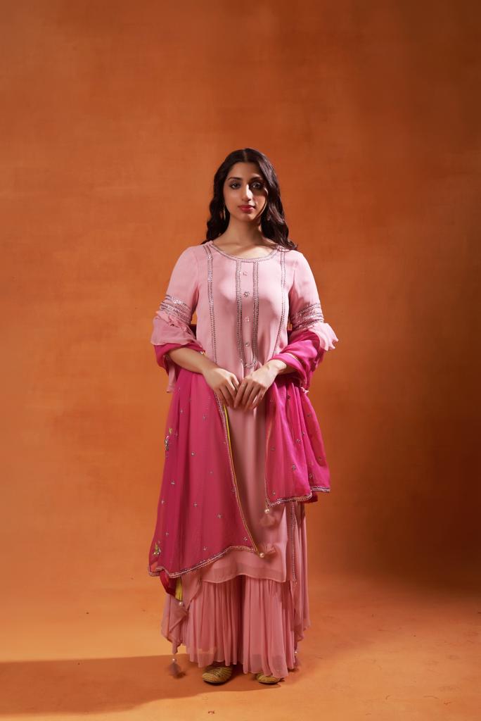 pink embroidered sharara set