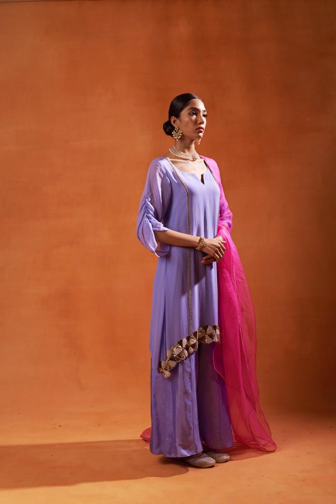 lavender embridered sharara set