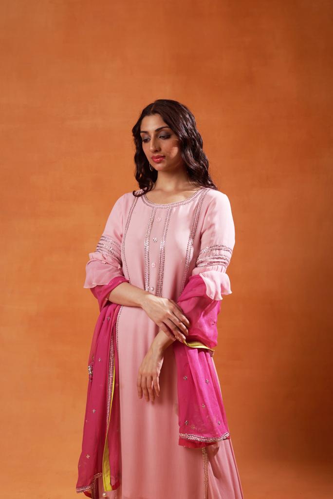 pink embroidered sharara set