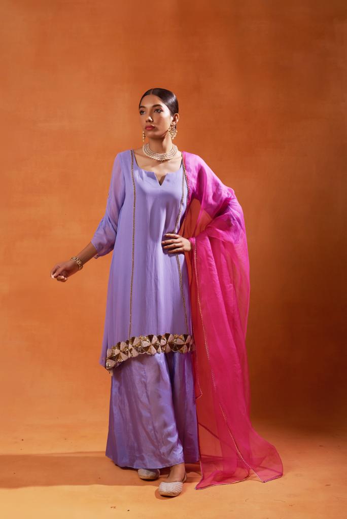 lavender embridered sharara set