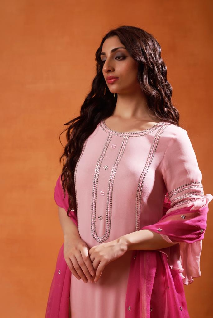 pink embroidered sharara set