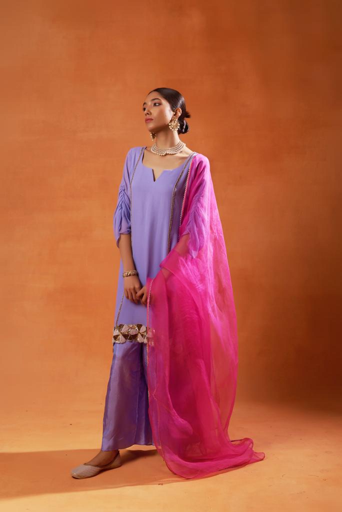 lavender embridered sharara set