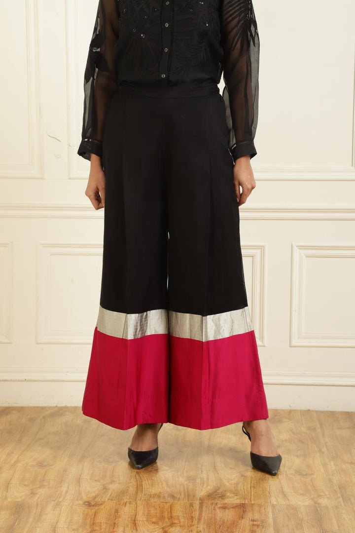 Women’s Sheer Organza Front Open Collar black Shirt