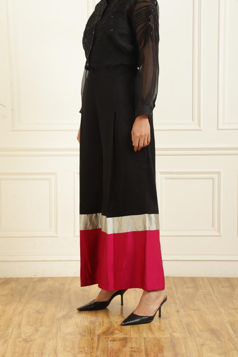 Women’s Sheer Organza Front Open Collar black Shirt