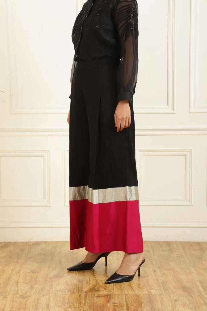 Women’s Sheer Organza Front Open Collar black Shirt