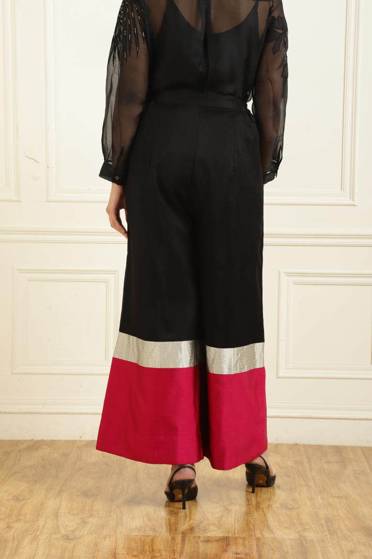 Women’s Sheer Organza Front Open Collar black Shirt