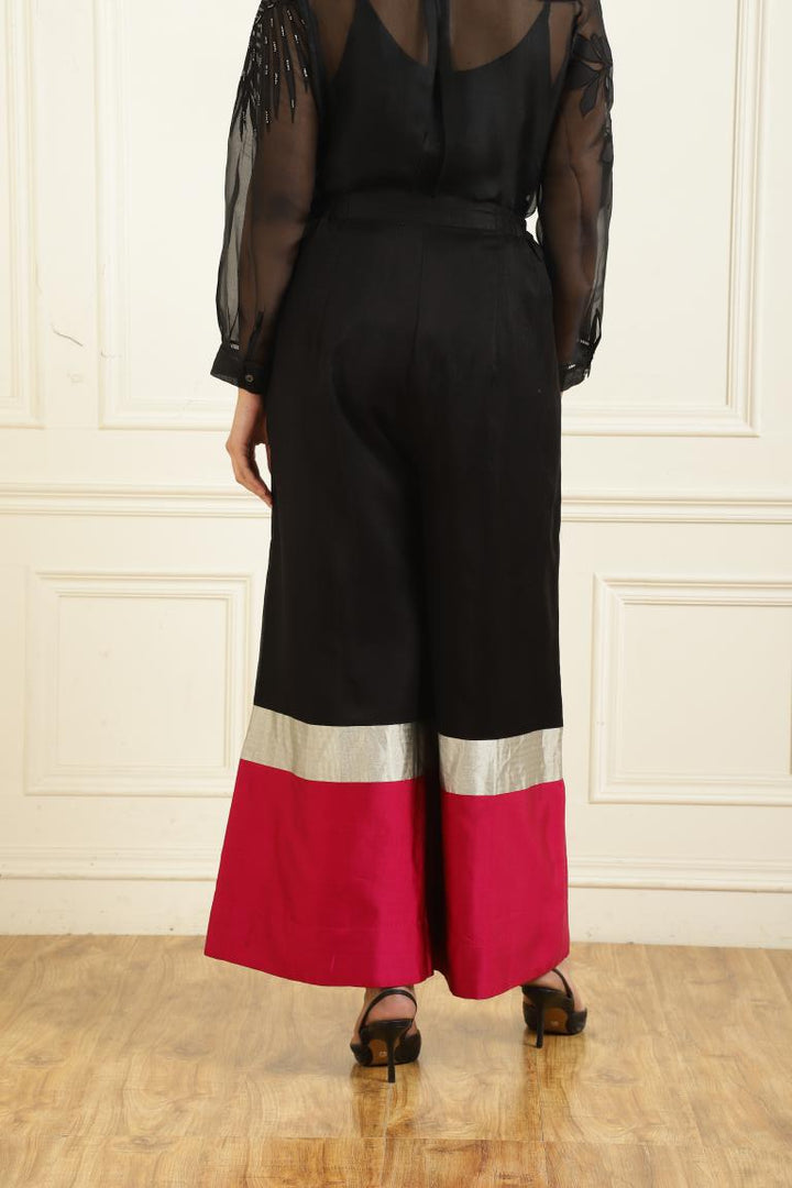 Women’s Sheer Organza Front Open Collar black Shirt