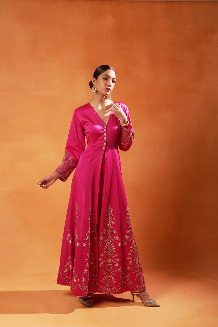 Radiant Pink Anarkali with gold embroidery