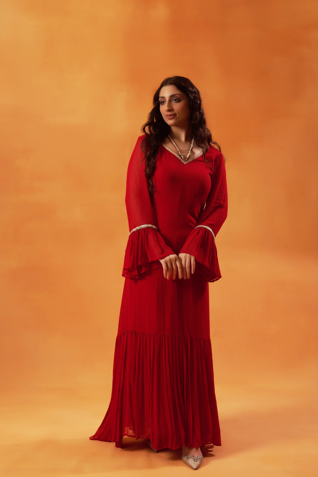 Stunning red with flared sleeves