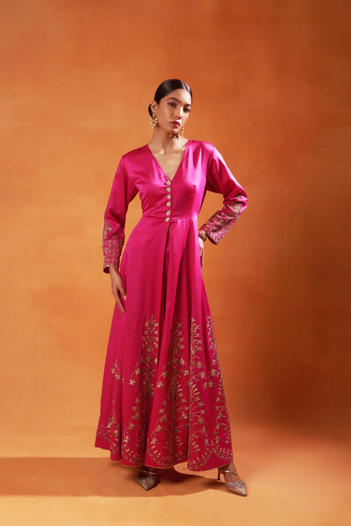 Radiant Pink Anarkali with gold embroidery