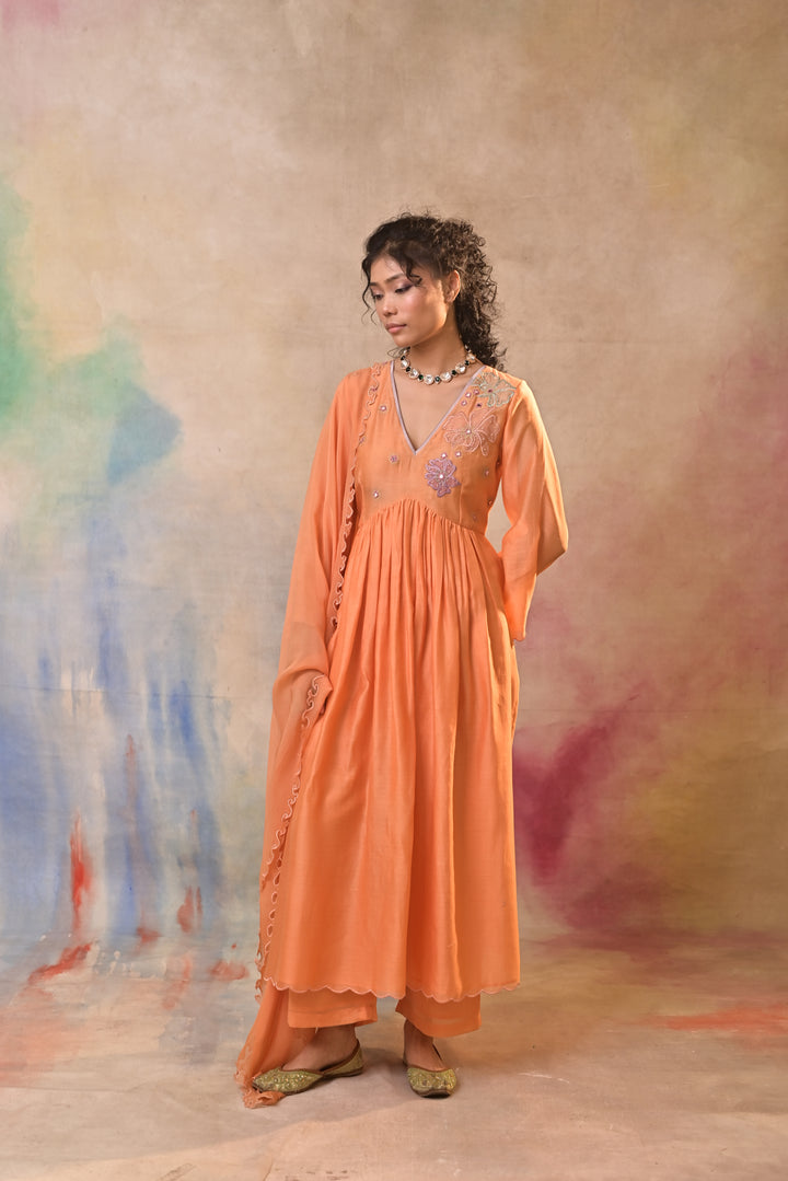 Peach Floral Embroidered Salwar Kameez set